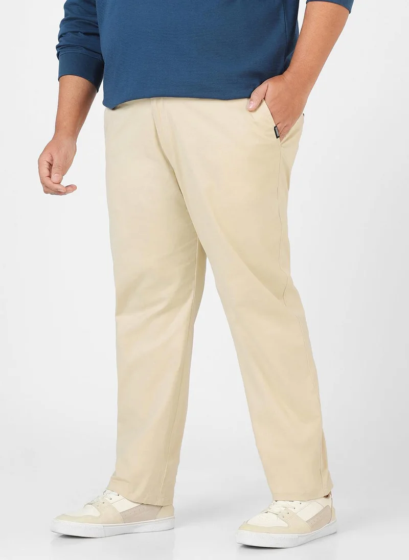Urbano Fashion  Urbano Plus Men's Cream Cotton Regular Fit Casual Chinos Trousers Stretch for Men | Best Price UAE